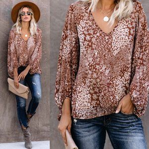Vici Collection - Polite Floral Balloon Sleeve Blouse